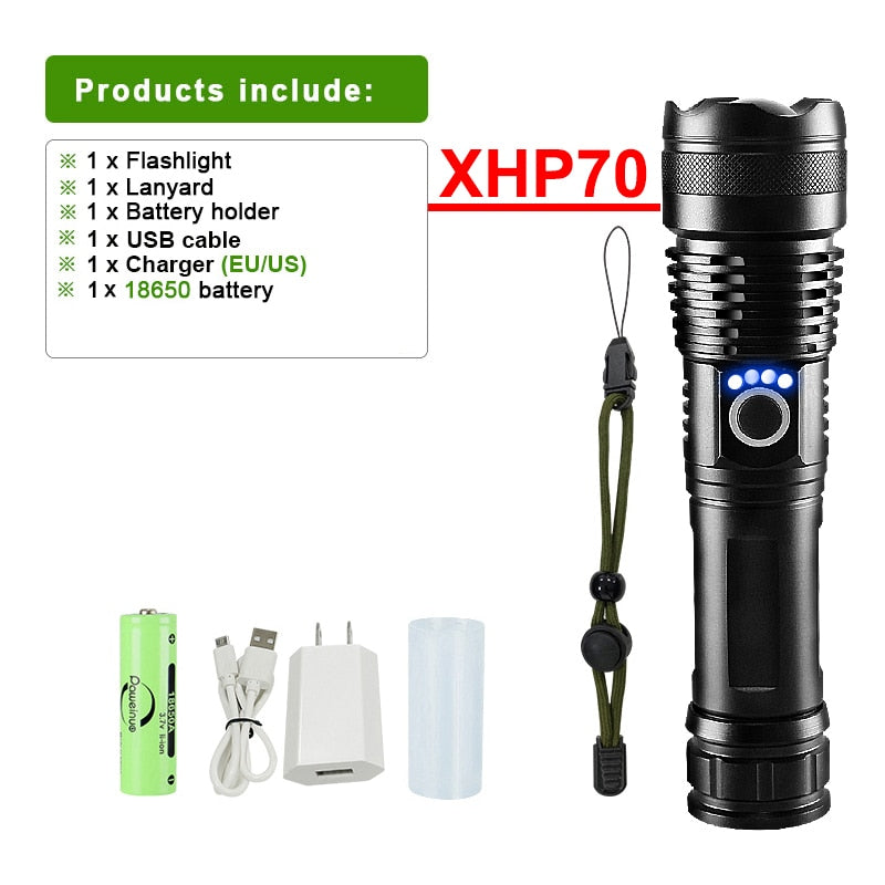 8000000LM XHP360 Powerful Flashlight High Power Tactical Flashlight Rechargeable Torch Light