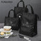 PURDORED 1 Pc black pattern thermal lunch bag
