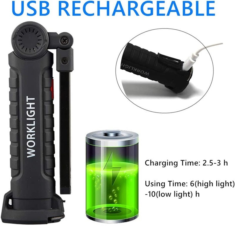 Rechargeable Work Lights LED Work Light Hanging Hook 5 Modes Magnetic USB Rechargeable Flashlight Portable Working Flash Light