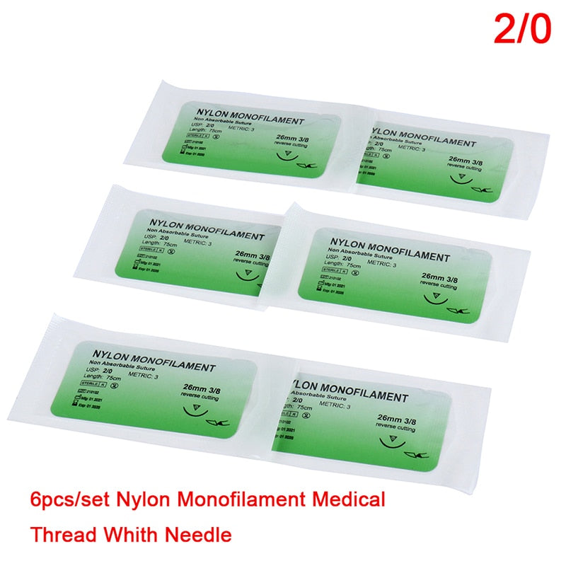 12Pcs 75cm 2/0 3/0 4/0 5/0 Medical Needle Suture Nylon Monofilament Thread Suture Practice Kit Teaching Demonstrations Exercises