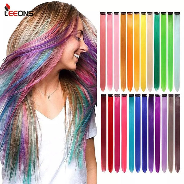 Leeons colorful synthetic heat resistant hair extensions With Clips.