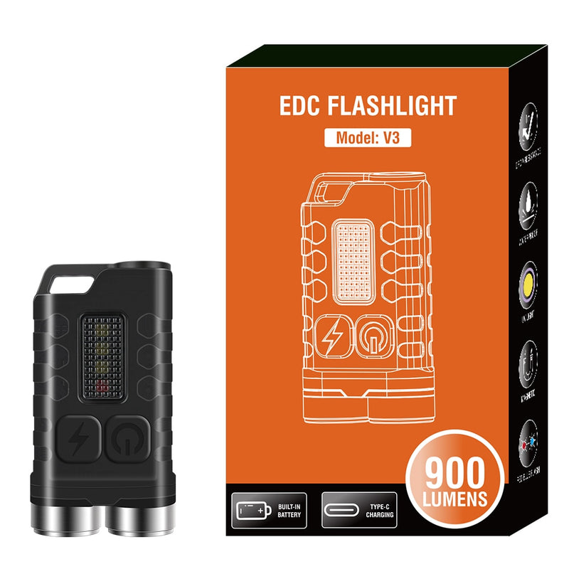 BORUiT V3 LED Keychain Portable Flashlight XPG Work Light Type-C Rechargeable Mini Torch with Magnet UV Camping Pocket Lantern