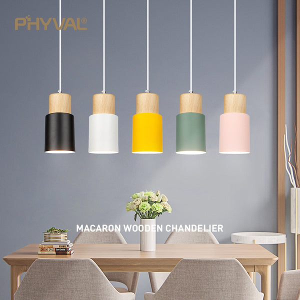 Nordic Wood Pendant Lights. E27 220V for Dinning Room, Kitchen or restaurant decoration.