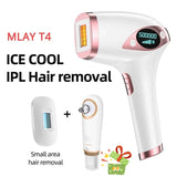 Laser hair removal with ice cooling handset.