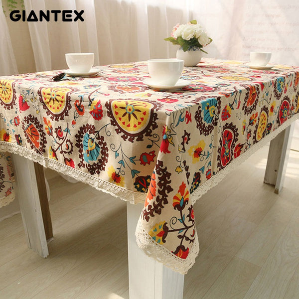 Bohemian  Rectangular Cotton Linen Table Cloth.