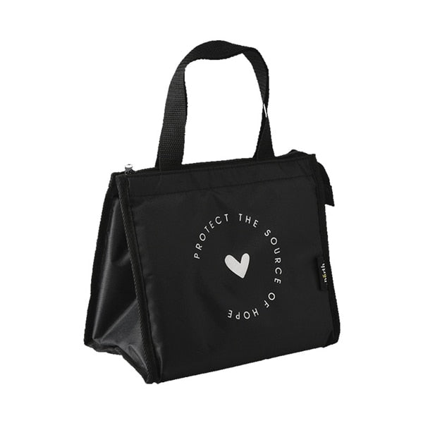 PURDORED 1 Pc black pattern thermal lunch bag