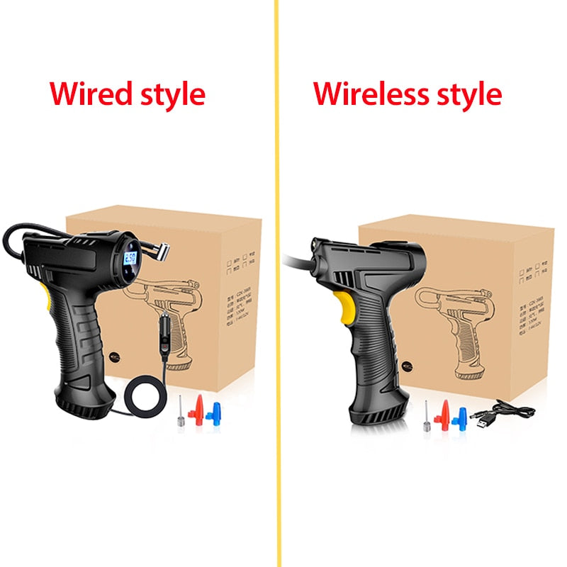 Car Air Compressor 120W Rechargeable Wireless/Wired Inflatable Pump Portable Air Pump Car Tire Inflator Digital for Car Bicycle