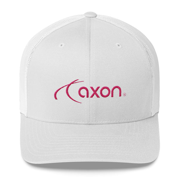 Axon White Trucker Cap Pink Logo
