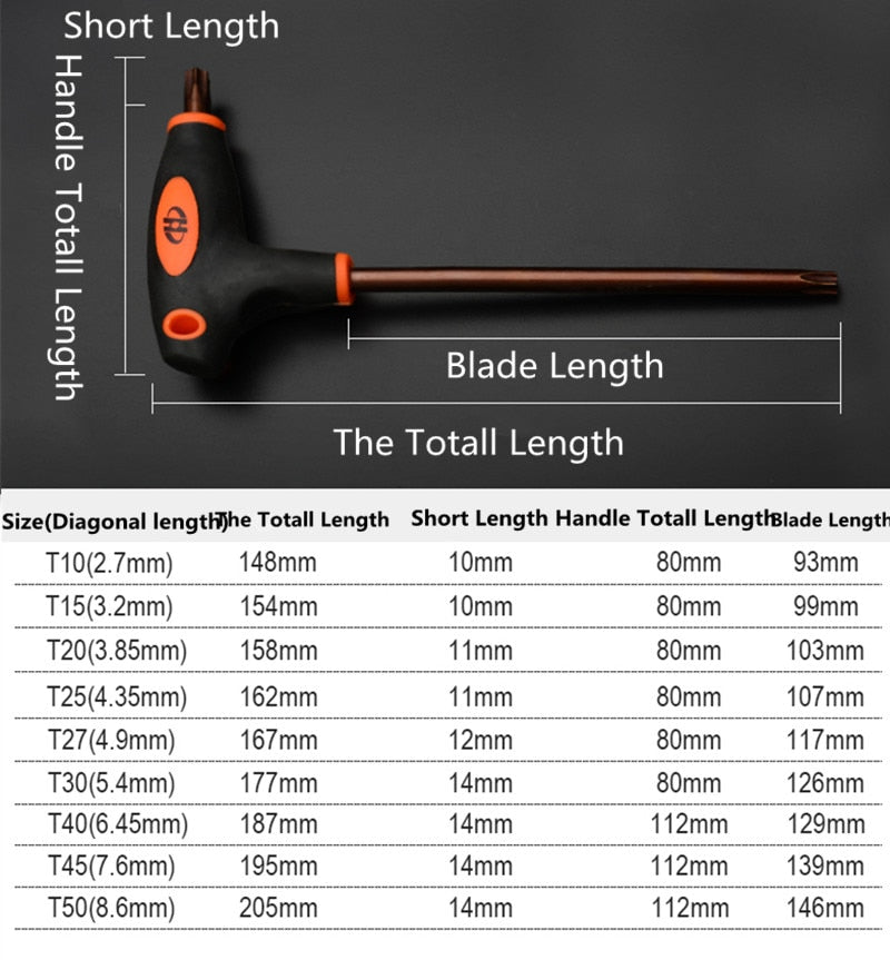 T Handle Hex Allen Key Wrench Set