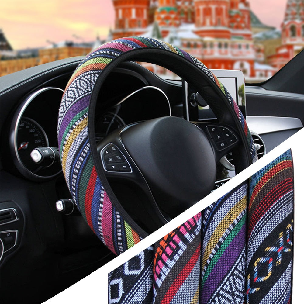 Linen Universal Elastic Car Steering Wheel Cover