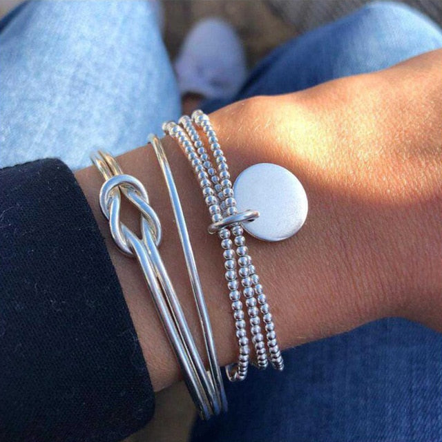 5Pcs/set Bohemian Gold color Moon/ Leaf Bracelet