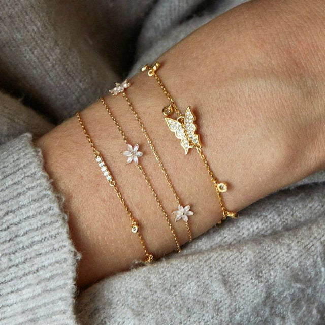 5Pcs/set Bohemian Gold color Moon/ Leaf Bracelet
