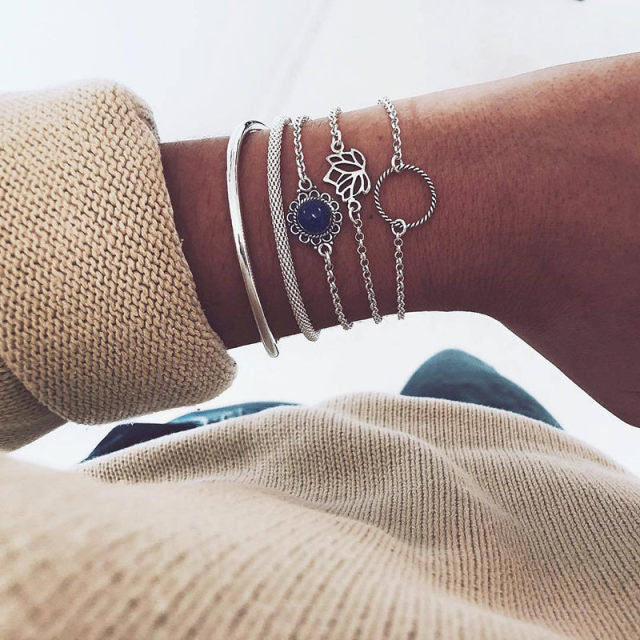 5Pcs/set Bohemian Gold color Moon/ Leaf Bracelet