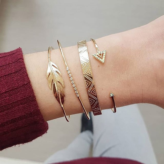 5Pcs/set Bohemian Gold color Moon/ Leaf Bracelet