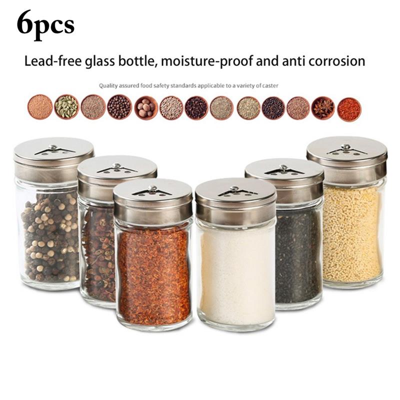 3/6pcs Stainless Steel Lid Glass Seasoning Bottle