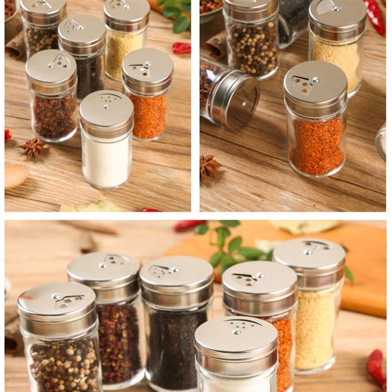 3/6pcs Stainless Steel Lid Glass Seasoning Bottle