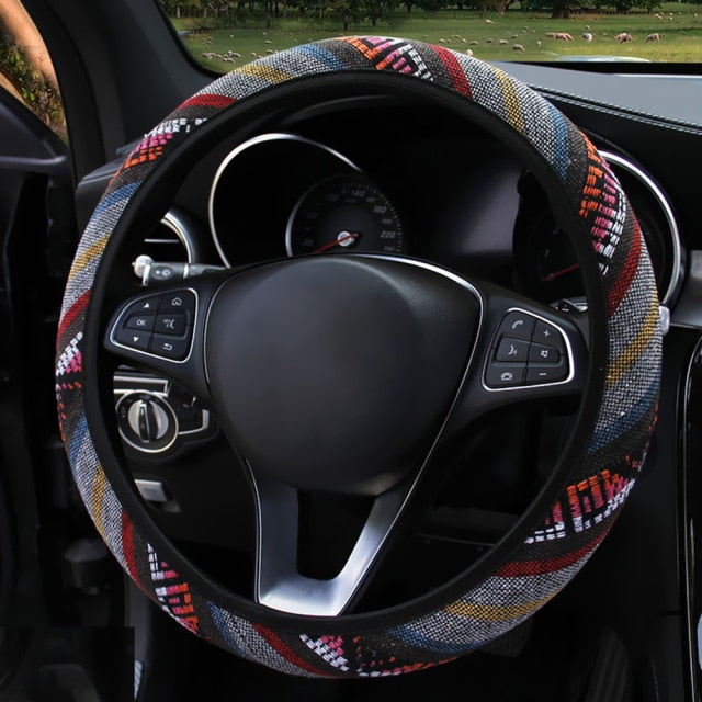 Linen Universal Elastic Car Steering Wheel Cover