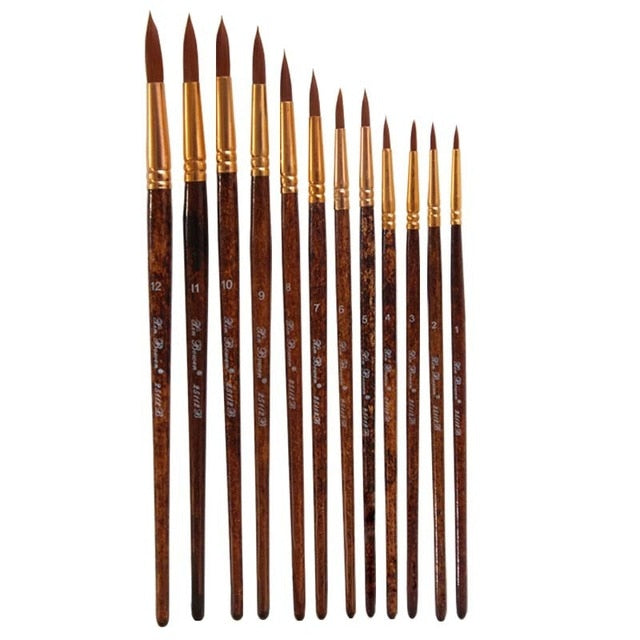 12 pcs/set Nylon Hair Watercolor Paint Brushes