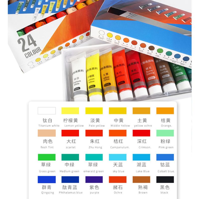 12/24 Colors Professional Acrylic Paints 15ml Tubes