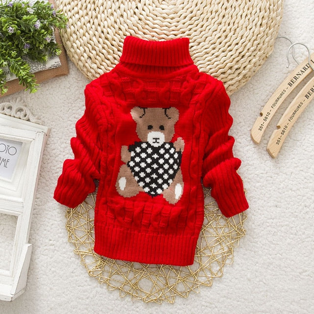 PHILOLOGY 2T-8T bear thick Knitted Turtleneck