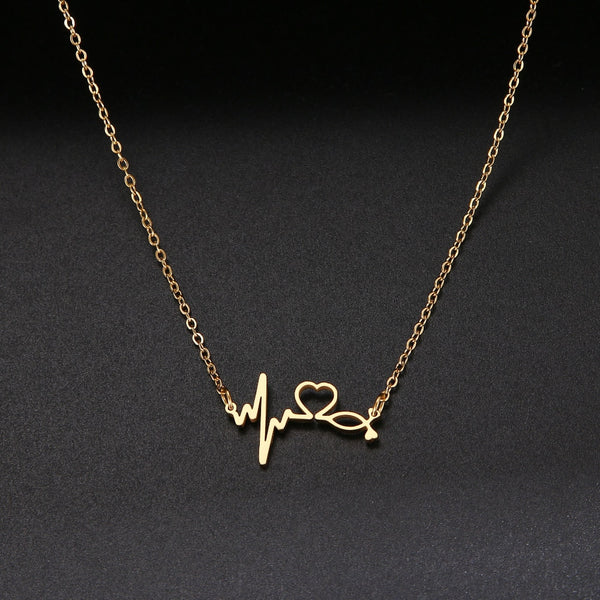 Stethoscope Heartbeat Gold Necklace