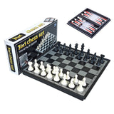 Magnetic Chess Backgammon Checkers Set Foldable Board Game 3-in-1