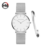 Women Watch 1 set Bracelet - Simple Waterproof Rose Gold Stainless Watch