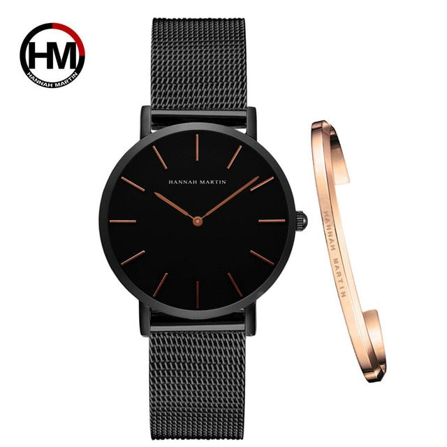 Women Watch 1 set Bracelet - Simple Waterproof Rose Gold Stainless Watch