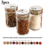 3/6pcs Stainless Steel Lid Glass Seasoning Bottle