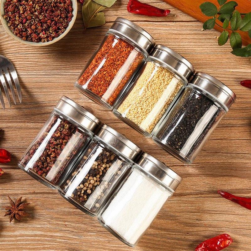 3/6pcs Stainless Steel Lid Glass Seasoning Bottle