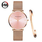 Women Watch 1 set Bracelet - Simple Waterproof Rose Gold Stainless Watch