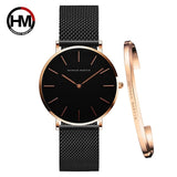 Women Watch 1 set Bracelet - Simple Waterproof Rose Gold Stainless Watch