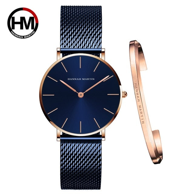 Women Watch 1 set Bracelet - Simple Waterproof Rose Gold Stainless Watch