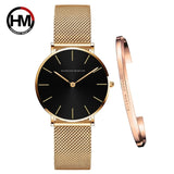 Women Watch 1 set Bracelet - Simple Waterproof Rose Gold Stainless Watch