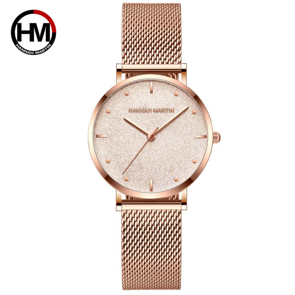 Sahara Desert Dial Japan Quartz Wristwatch Stainless Steel Rose Gold Waterproof Watch for Women