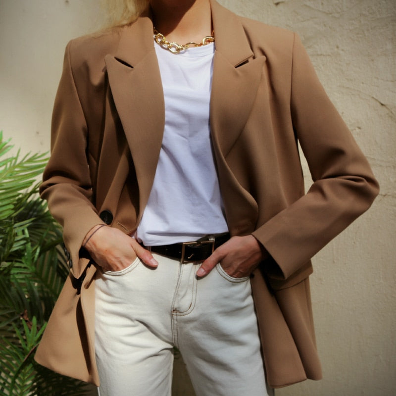 Spring Blazer Women Double Breasted Oversized Suits Jacket