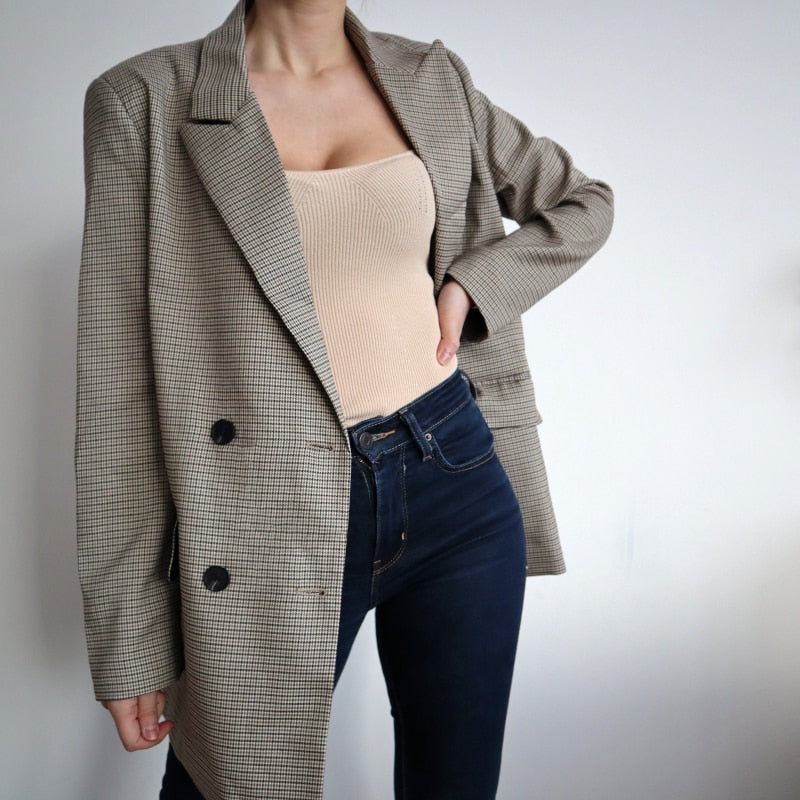Spring Blazer Women Double Breasted Oversized Suits Jacket