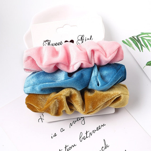 3PCS/1PC Vintage Velvet/Silk Scrunchies