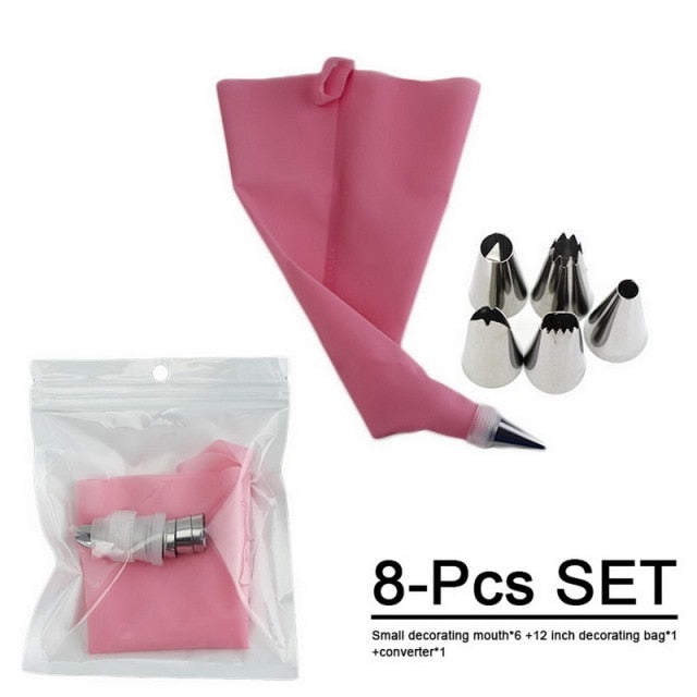 8/14/26/50pcs Pink Silicone Pastry Bags Tips 48 Icing Piping Nozzle