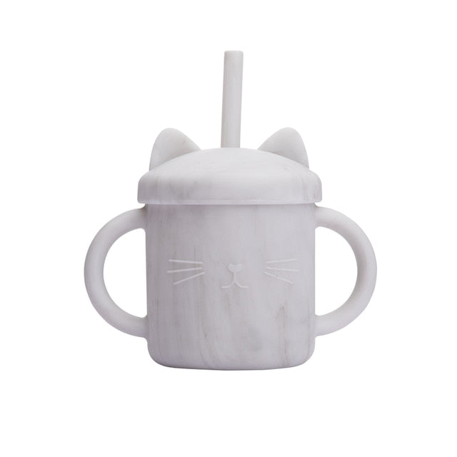 Silicone Cat Shaped Cup Learning Cup with Lid and Straw