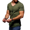 V-neck Fitness T-shirt Short-Sleeved Zipper Cotton Top