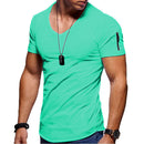 V-neck Fitness T-shirt Short-Sleeved Zipper Cotton Top